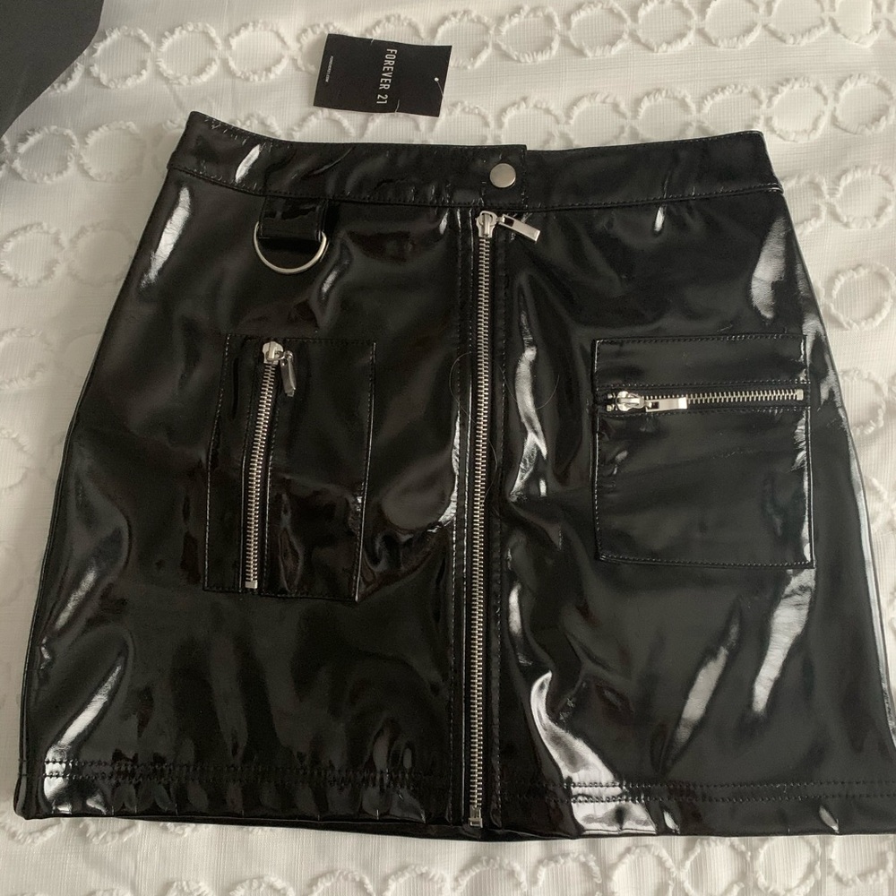 Black shinny leather skirt